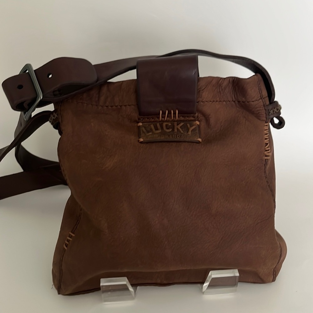 EUC Vintage Lucky Brand Brown Leather Crossbody Bag Boho Hippie Festival